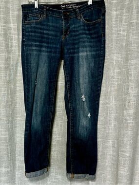 GAP Boyfriend Jeans in Dark Indigo Wash with Subtle Distress